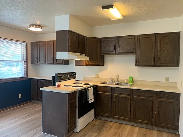 Kitchen with open view to dining and living space