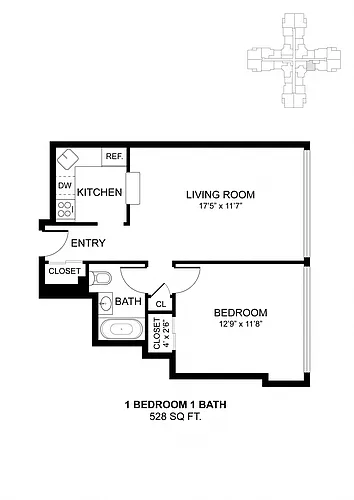 Floor plan 1 Bdrm 528 Sq Ft