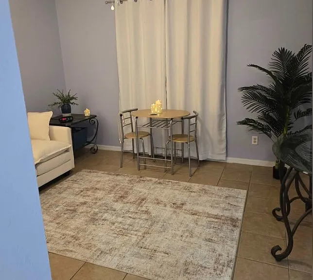 Your cozy living room area with blackout windows for privacy, comfort, and a relaxing atmosphere.