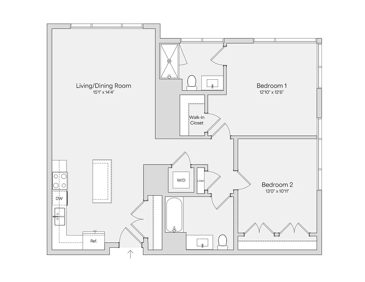 Floor plan 2BR 2BA (1128 SF)