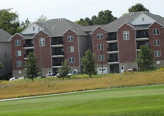 Brick building, with indoor parking