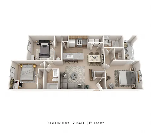 Floor plan Three Bedroom 2 Bath