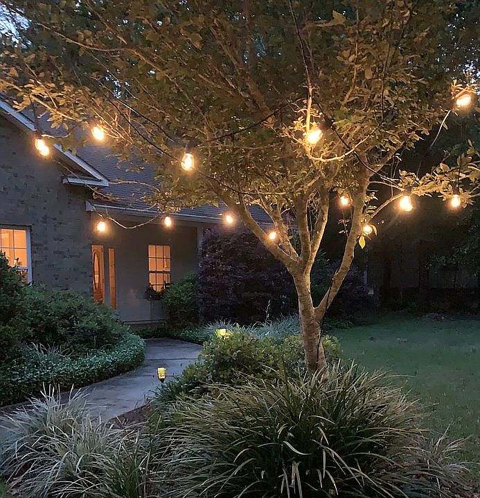 Entry at twilight, solar lit