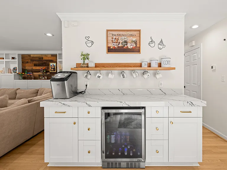 Coffee bar in between kitchen and living room