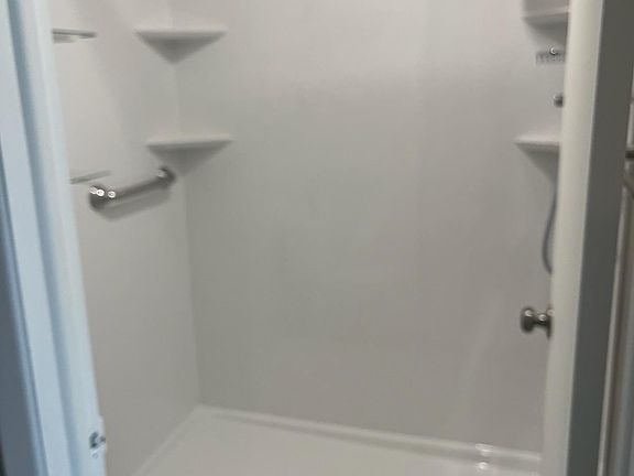 Primary bedroom's walk-in shower with rain showerhead