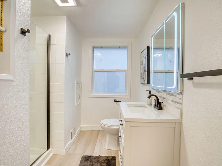 Bathroom is comfortable and warm.