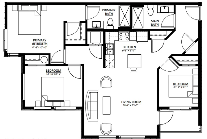 Floor plan Three Bedroom Two Bath (C2)
