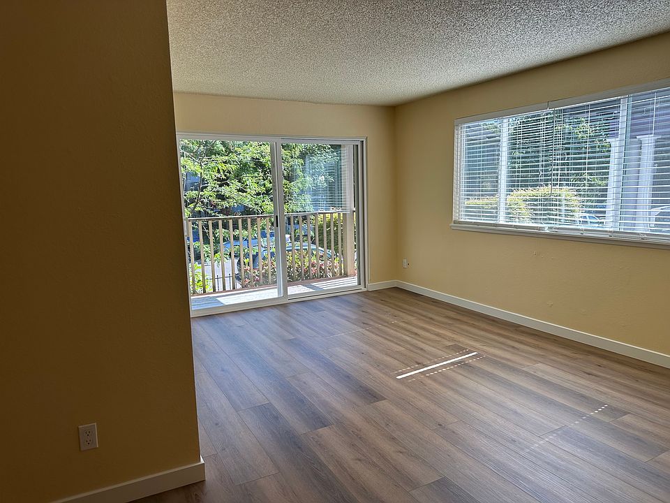 large sunny living room with new flooring