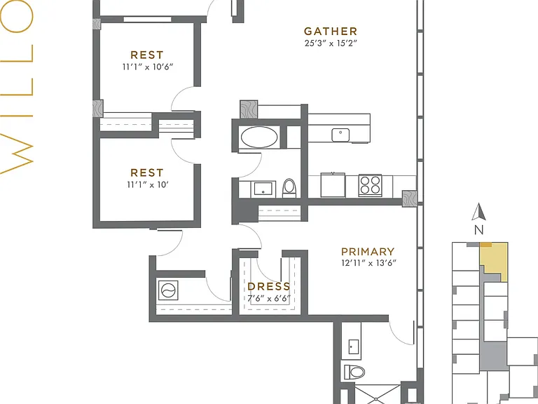 Willow - 2 BD + Den / 2 BA - 1,494 SF Willow - 2 BD + Den / 2 BA - 1,494 SF