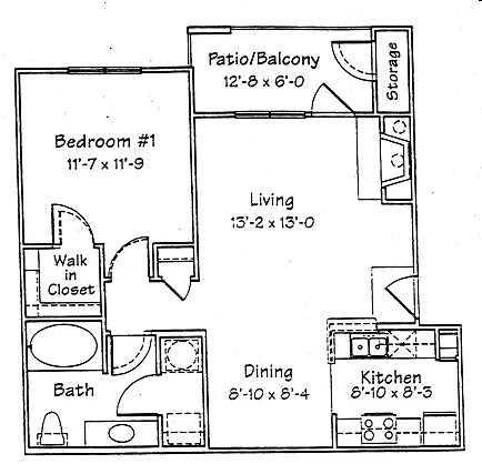 Floor plan 1 Bedroom, 1 Bathroom