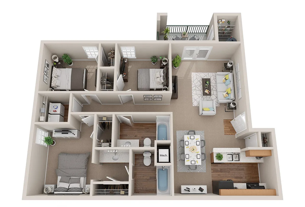 Floor plan 3BR 2BA (1341 SF)