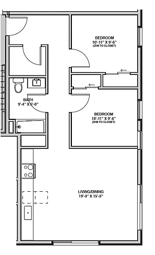Floor plan 2 Bedroom x 1 Bathroom