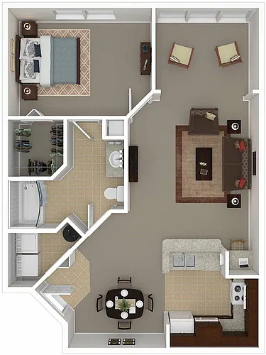 Floor plan A1 Coconut with Solarium - One Bedroom, One Bathro