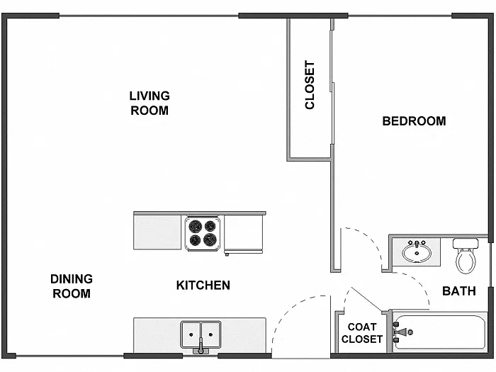 Floor plan 1 Bed / 1 Bath: Type E
