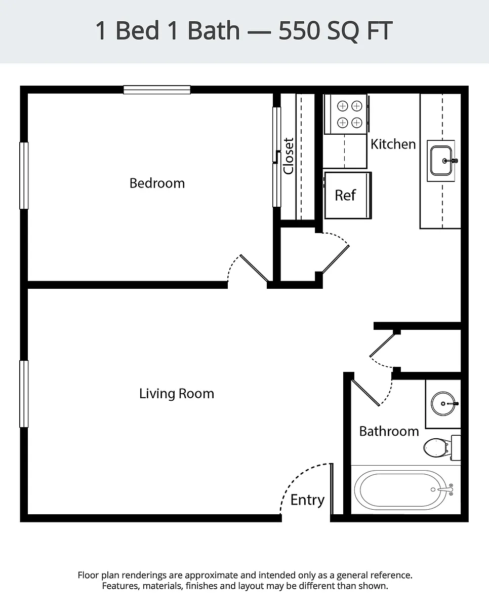 Floor plan 1 Bed 1 Bath Corner