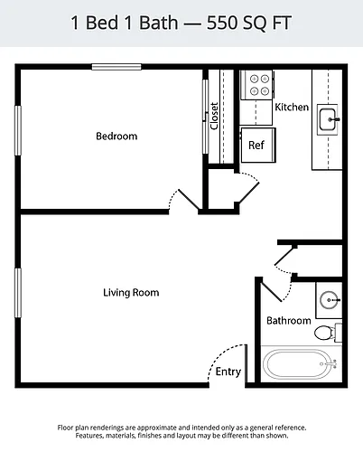 Floor plan 1 Bed 1 Bath Corner
