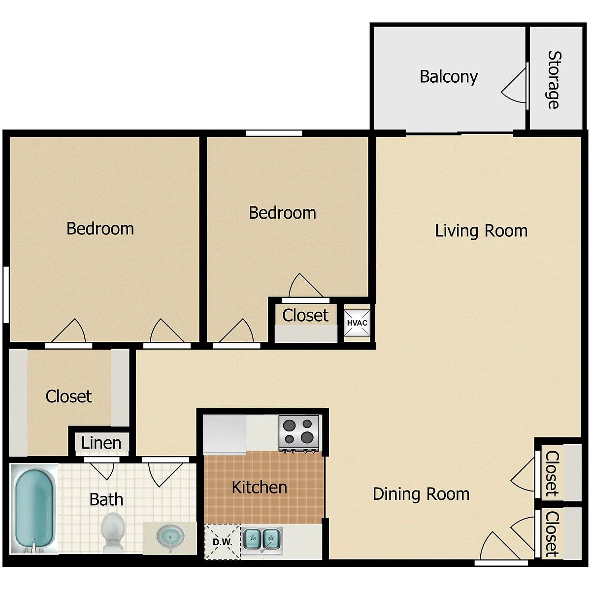 Floor plan 2 Bedroom 1 Bath