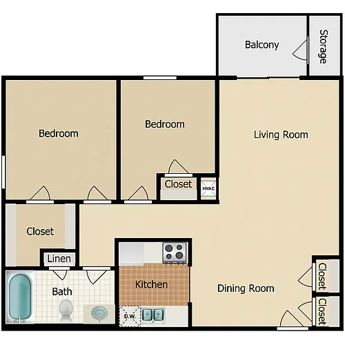 Floor plan 2 Bedroom 1 Bath