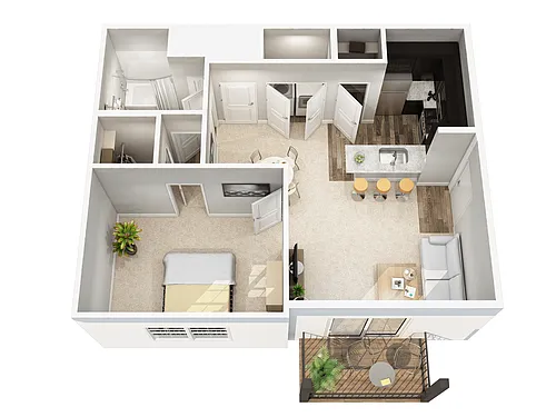 Floor plan 1 Bedroom, 1 Bath B