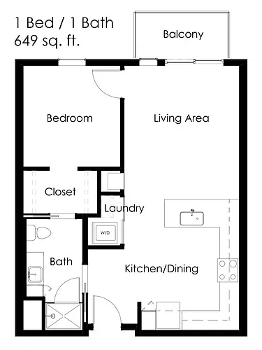 Floor plan 1 Bed / 1 Bath 649 sq ft 1AA ADA