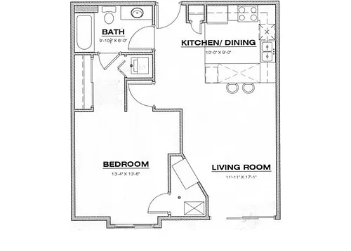 Floor plan Furnished 1 Bedroom / 1 Bathroom