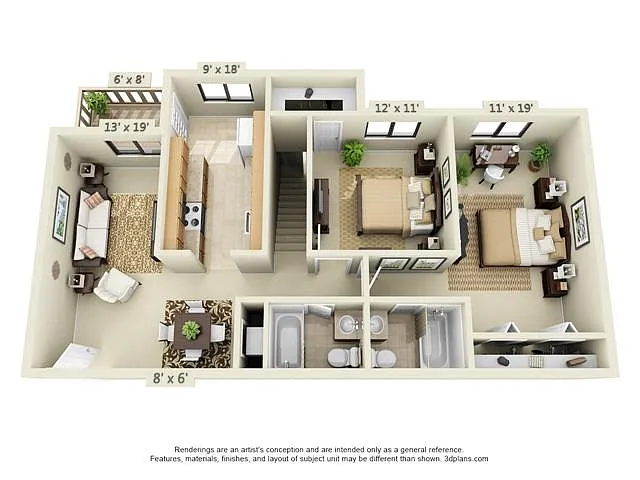 Floor plan Two Bedroom Two Bath