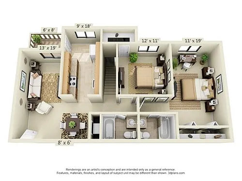 Floor plan Two Bedroom Two Bath