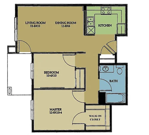 Floor plan 2 Bedroom 1 Bathroom