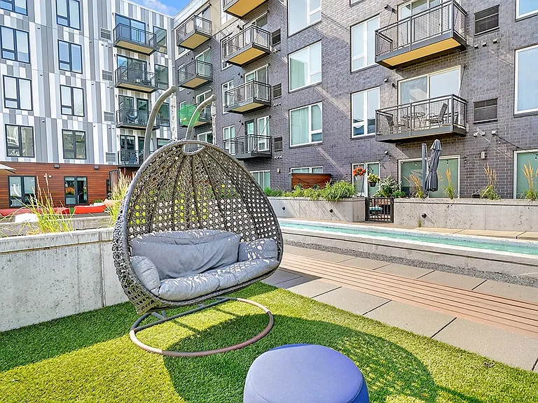 Kick back in a cozy egg chair and enjoy the peaceful ambiance of the Zen garden.