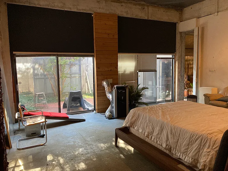 bedroom with courtyard view