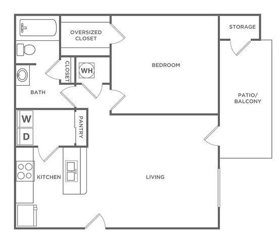 Floor plan One Bedroom One Bath (710 SF)