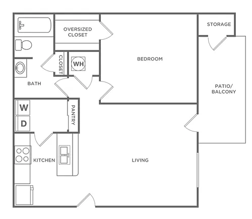 Floor plan One Bedroom One Bath (710 SF)