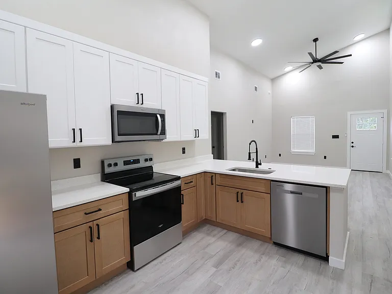 Brand new kitchen appliances never used, including stainless steel microwave and oven. Home is move-in ready with all appliances brand new.