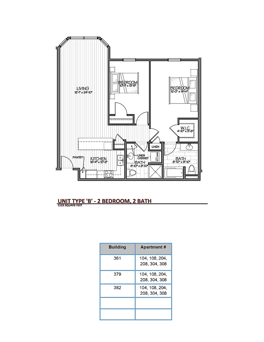 Floor plan 2 Bedroom Style B with Kitchen Peninsula