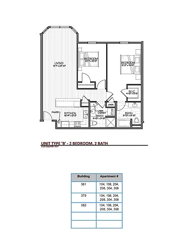 Floor plan 2 Bedroom Style B with Kitchen Peninsula