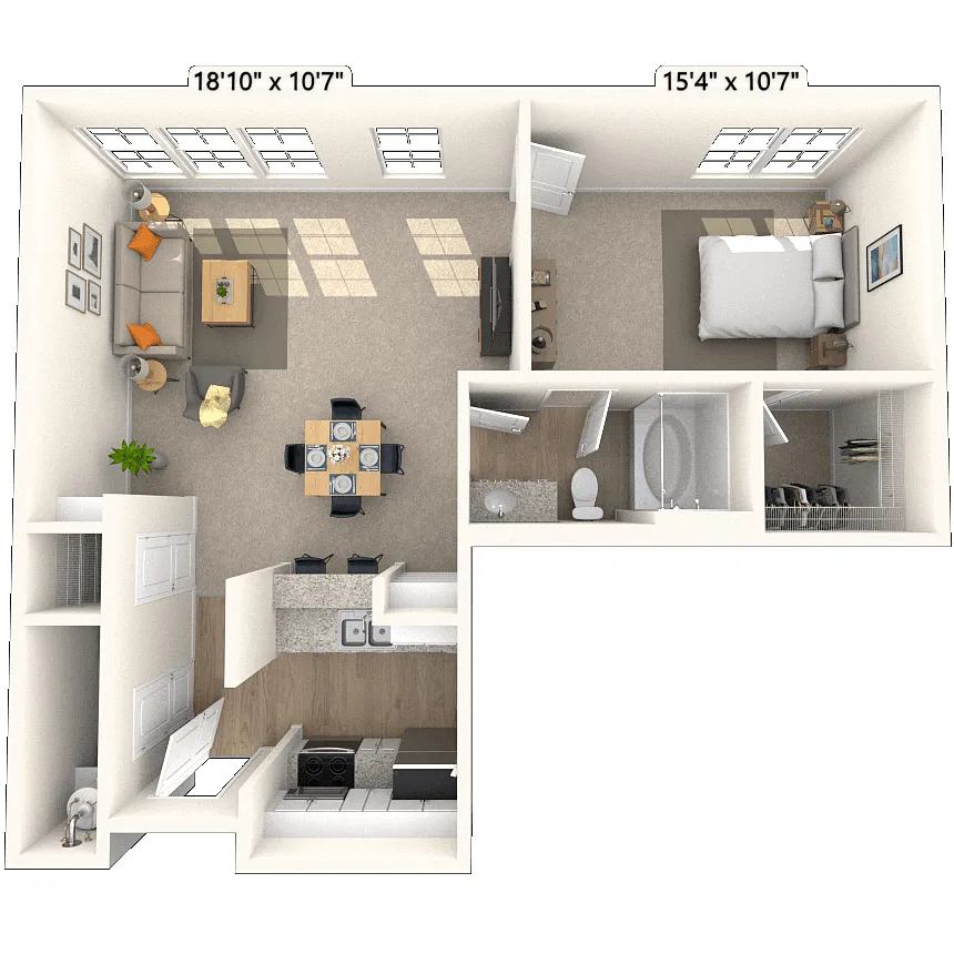 Floor plan Traditional 1x1 633-1044 SF
