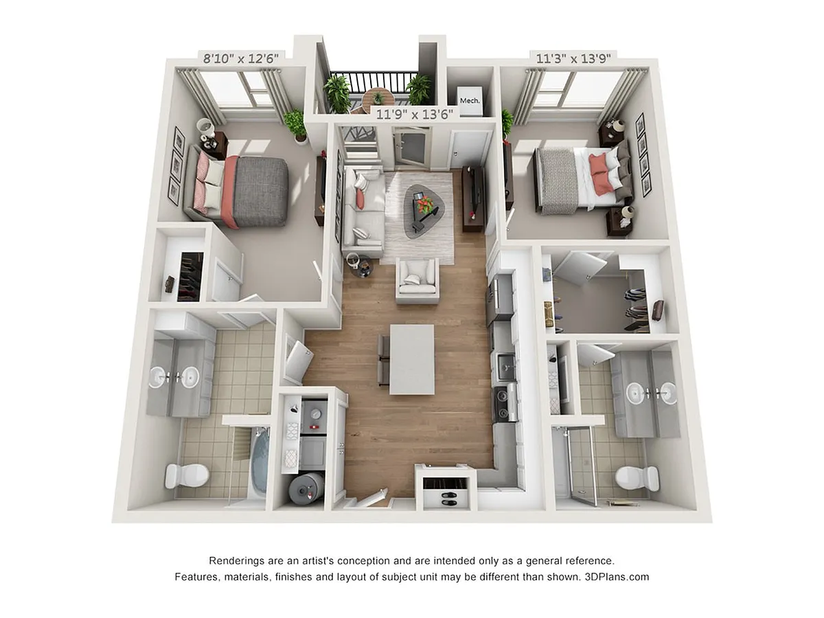 Floor plan 2-Bedroom 2-Bathroom | 1,007 sqft