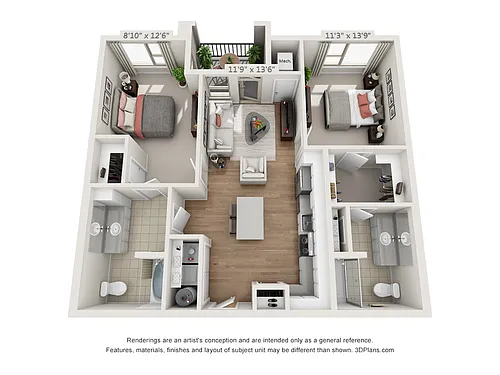 Floor plan 2-Bedroom 2-Bathroom | 1,007 sqft