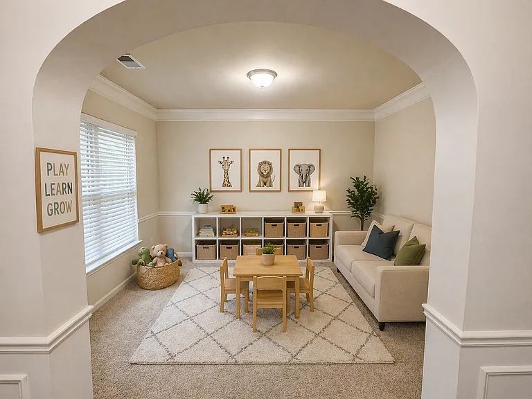 Flex space- ideal for an office/formal living room or kids play area.