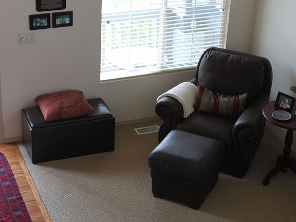 Looking down into living room from open stairway