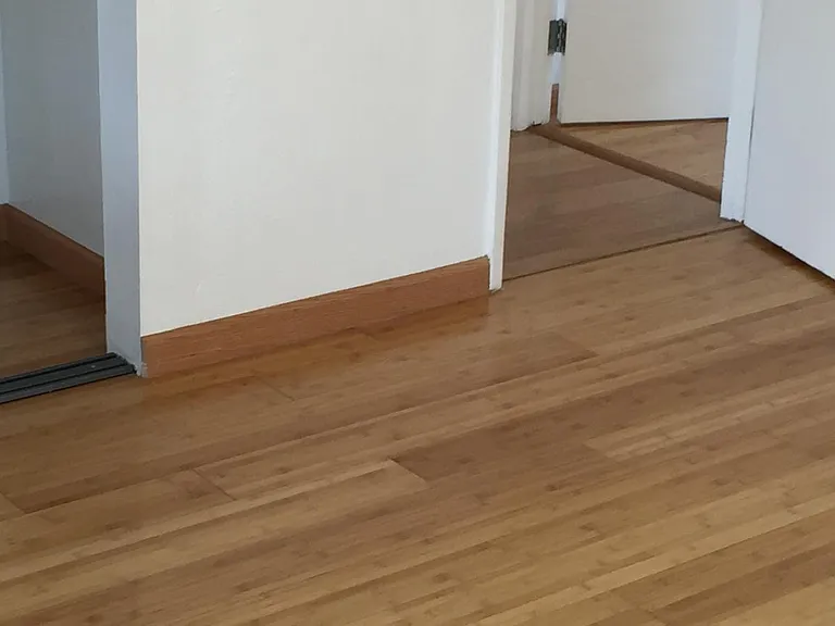 bamboo wood floor, oak trims