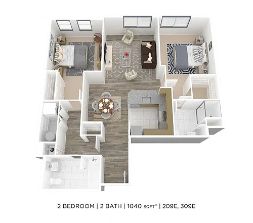 Floor plan Two Bedroom 2 Bath-1040 sqft