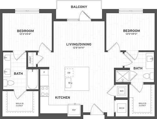 Floor plan 2 Bed/2 Bath-B1