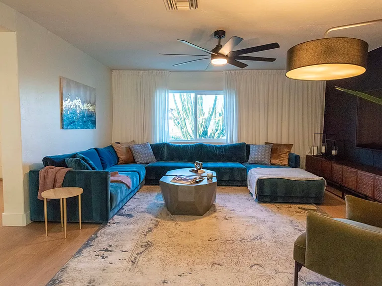 Cozy living room with 75 inch television
