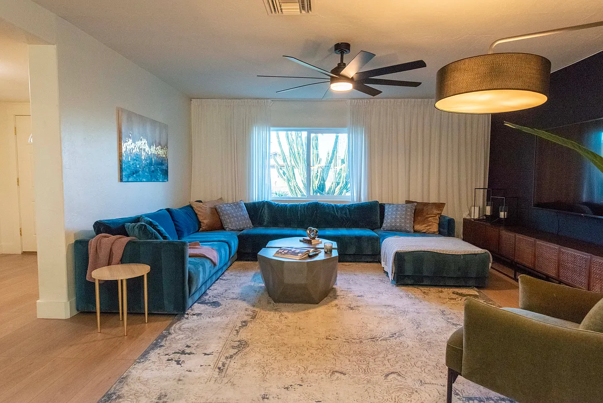 Cozy living room with 75 inch television - 2833 E Cheryl Dr