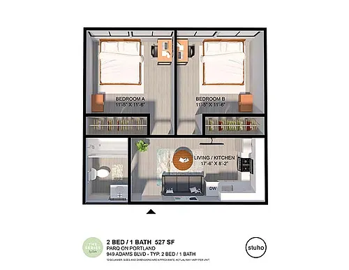 Floor plan Two Bed One Bath