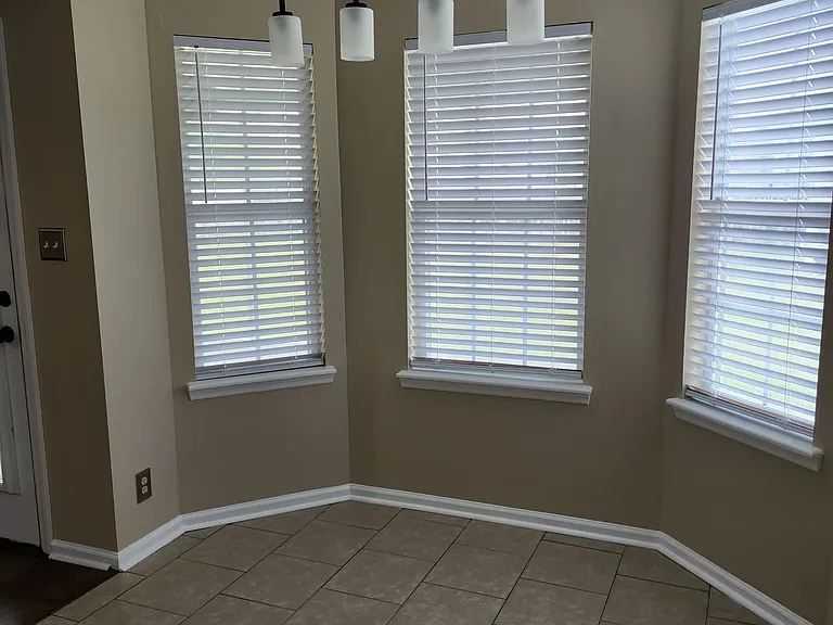 Dining Area: Three big windows allowing plenty of light; new/modern dining room light fixture.
