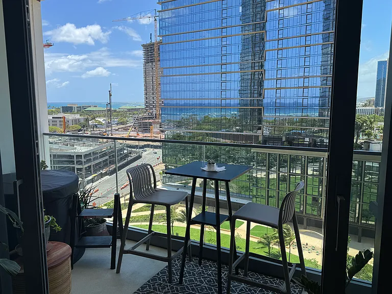 Lanai overlooking the park and harbor