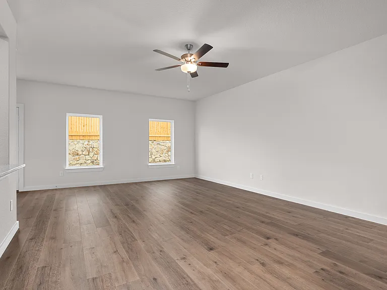 The family room has three large windows that let in great, natural light.
