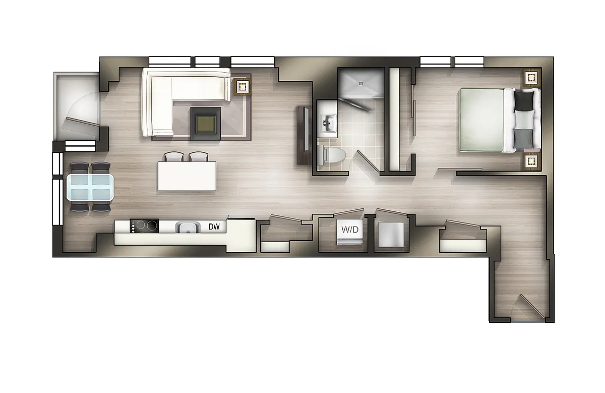 Floor plan 1BD-1BA 12 Tier